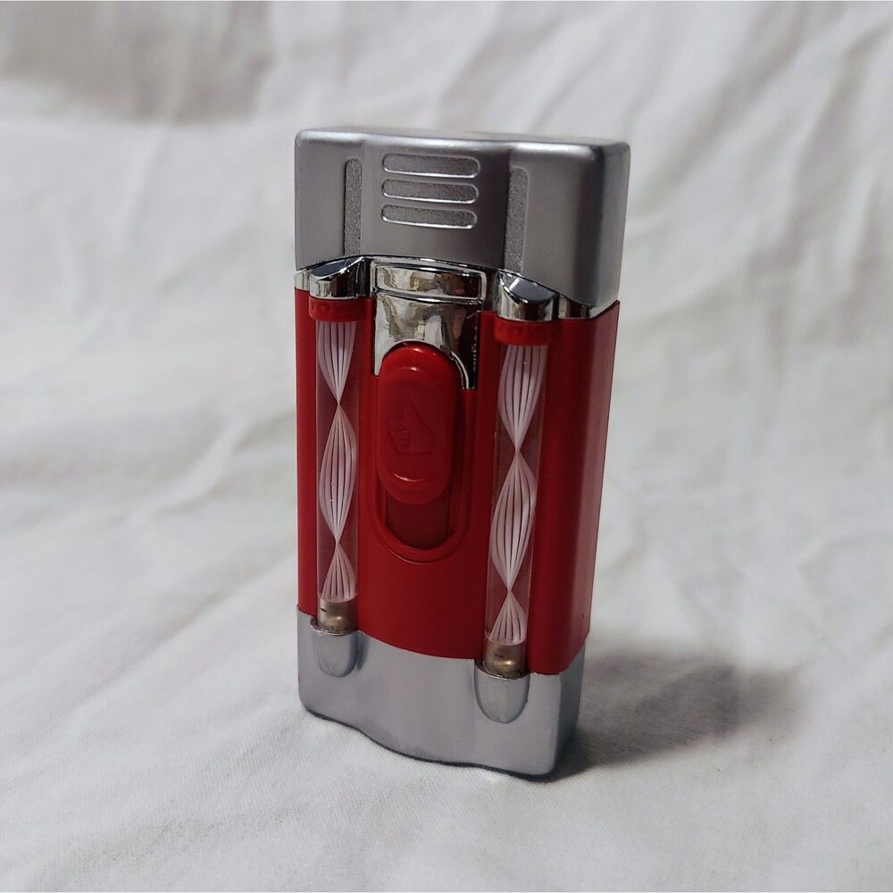 Vintage Eclipse Novelty Switchable Jet & Soft Double Flame Pocket Lighter - Red